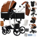 PU Leather Baby Stroller 3 in 1 Lightweight Carriage Foldable Travel Pram Multifunctional Mountable Infant Cart For Newborns New