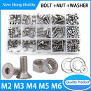M2 M3 M4 M5 M6 Hex Socket Flat Head Machine Screw and Nut Metric Countersunk Hexagon Bolt Assortment kit Set 304 Stainless Steel