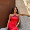  Women Sexy Color Blocking Halter Maxi Dresses Elegant Backless Off shoulder Sleeveless Slim Gowns 2026 New Lady Party Vestidos