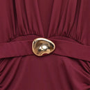 HXAO Elegant Midi Burgundy Dresses 2025 Spring Summer Women Long Sleeve Dress Fashion Party Evening Vintage Long Dress Vestidos