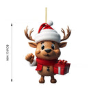 2D Acrylic Cartoon Fawn Christmas Tree Pendant Christmas Cartoon Cute Christmas Hat Fawn Print Easter Decorations