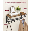 VASAGLE Wall Mounted Coat Rack with Storage Shelf, Wall Shelf with 5 Removable Hooks, Hanging Shelf with Rod, for Entryway