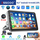 ESSGOO 10英寸安卓14 4+64G 无线Carplay车载音响 可旋转触摸屏 1 DIN GPS导航 蓝牙 FM RDS WIFI USB EQ SWC 麦克风