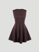 Women Mini Dress Sleeveless Crew Neck Seamed Waist A-Line Dress Chic Spring Summer Casual Date Brunch Club Night Party Dresses