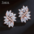 ZAKOL 精致立方氧化锆水晶耳钉 女士时尚白色花朵手工婚礼珠宝 EP480
