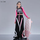 Boys Hip Hop Fashion Sweatshirt Contrast Loose Pants Girls Crop Top Streetwear Child Street Dance Clothes Sets Kids Jazz Costume