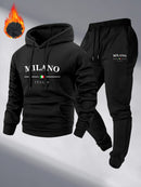 Men's Fleece Warm Hoodies Sets MILANO Printing Tracksuit Hooded Sweatshirt + Drawstring Pants Sportswear Two-piece suit
