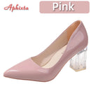 Aphixta 7cm High Heels Women Lady Orange Leather Pumps Female Wedding Green Transparent Shoes Drop Shipping Plus Size  30-50