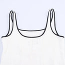 Women Midi Dress Female Casual Suspender Dress Color Contrasting Edge 2025 Summer Ladies Slim Square Collar Elegant Long Dresses