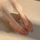 JOZHAMTA Size 34-43 Women Sparkly Glitter Ballet Flats Shoes Soft Sequin Low Heels Shoes 2025 Spring Dance Bling Bling Ins Dress