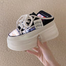 9.5cm Increasing Height Women Slippers 2024New Summer Autumn Canvas Mules Shoes Ladies Round Toe High Wedge Platform Slides Shoe