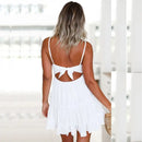 Summer Women Lace Dress Sexy Backless V-neck Beach Dresses 2024 Fashion Sleeveless Spaghetti Strap White Casual Mini Sundress
