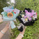 Genuine Sanrio Plush Toy My Melody Kuromi Cinnamoroll Hellokitty With Crochet Flowers Handmade Bouquets Christmas Birthday Gifts