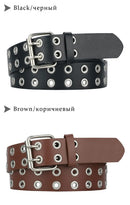 Women Punk Goth Belts Brand Leather Women Grunge Belt Halloween Double Pin Buckle Female Belt for Jeans Streetwear
