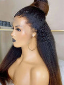 Natural Hairline 200 Density Ombre Brown Yaki Human Hair Kinky Straight Lace Front Wig for Women Baby Hair Pre Plucked Glueless