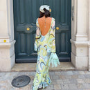 Sexy Backless Printed Dress Women's O-neck Full Sleeve Straight  Long Dresses 2026 Summer Fashion High Street New Lady Outfits