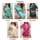 Summer Women's Pajama Set Satin Short Sleeve Lapel Tops with Shorts Sleepwear 2 Piece Loungewear Nightwear Home Clothes