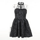 Mall Gothic Emo Jacquard A-line Dresses Goth dress Elegant Grunge Ruched Bandage Partywear Punk Black Women Halloween Club Dress