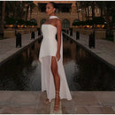 The Aurelian | Butter Yellow Mesh-Spliced Asymmetric Evening Gown