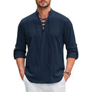 Men's Renaissance Shirt Pirate Medieval Viking top Cotton Linen Shirts Men Long Sleeved Halloween Costume