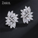 ZAKOL 精致立方氧化锆水晶耳钉 女士时尚白色花朵手工婚礼珠宝 EP480