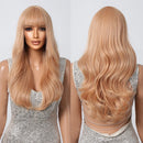 EASIHAIR Light Orange Synthetic Wigs Long Wavy Ombre Natural Hair Wigs with Bangs for Women Cosplay Lolita Wig Heat Resistant
