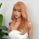 EASIHAIR Light Orange Synthetic Wigs Long Wavy Ombre Natural Hair Wigs with Bangs for Women Cosplay Lolita Wig Heat Resistant