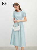 FSLE French Style Square Neck Dress for Women Bow Summer 2025 New Slim Fit Dress Midi-length 25FS12623