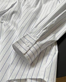 Spring/Summer Women's Striped Polo Neck Long Sleeve Pocket Decoration Loose Shirt