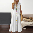 Casual Loose Sleeveless Shirt Dress Solid Color Button Cotton Linen Blend Dress Elegant Vacation Holiday Dresses платье женское