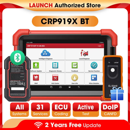 LAUNCH X431 CRP919X BT OBD2 诊断仪 汽车诊断工具 CANFD DOIP ECU 编码专业扫描仪 两年免费更新