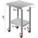 SucceBuy Stainless Steel Kitchen Prep Table With 4 Caster Wheels Backsplash Loads Up to 100KG-300KG for Home Storage Rack Dining