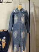 Autumn Women Sexy Ripped Denim Jackets 2021 Vintage Casual Long Jean Jacket Winter Female Long Sleeve Coat Streetwear