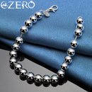ALIZERO 925纯银18K镀金光滑6毫米珠子手链女式吊坠婚订派对珠宝礼物
