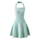 Newest Summer Unique Hot Women Sexy Party Halter A-line Knitted Street Dress High Quality Backless