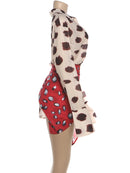 Nibber Music Festival Silk Scarf Strap Patchwork Dress Women Sexy Single-Breasted Full Sleeve Polka Dot Print Hottie Bodycon