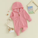 Pudcoco Infant Newborn Baby Jumpsuit, Long Sleeve Hooded Zip-up Solid Fall Romper Clothes for Boys Girls 0-12M