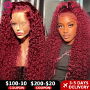 99J Burgundy Glueless Curly Human Hair Wigs For Women 13x4 Hd Lace Deep Wave Frontal Wig Wine Red Colored Curly Lace Front Wigs