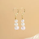 New Fashionable Baroque Freshwater Pearl Earrings. Simple, Elegant And Versatile Long Three-bead Earrings.