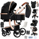 PU Leather Baby Stroller 3 in 1 Lightweight Carriage Foldable Travel Pram Multifunctional Mountable Infant Cart For Newborns New