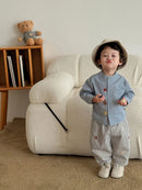 2026 Fall New Toddler Kids Pants Cotton Cartoon Embroidered Harem Pants Baby Boy Casual Striped Denim Baggy Trousers
