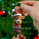 2D Acrylic Cartoon Fawn Christmas Tree Pendant Christmas Cartoon Cute Christmas Hat Fawn Print Easter Decorations