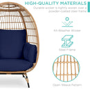 Wicker Egg Chair, Oversized Indoor Outdoor Lounger for Patio, Backyard, Living Room w/ 4 Cushions, Steel Frame,  Navy