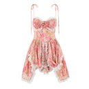 Sexy Print Pleated Short Party Dresses Women Sleeveless Sling Backless Flower Lace Holiday Dresses 2026 Spring Summer Robe