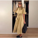 Women Trench Style Midi Dress Stand Collar Cape Overlay Short Sleeve Belted Waist A‑Line Dresses Autumn Elegant Office Outfits
