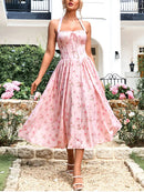 Blossom Silhouette Halter Midi Dress