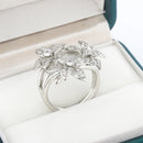 2024 New High Pear Shaped Branch Flower Zircon 925 Stamp Ring for Women's Fashion Flower Diamond Big Ring Party Birthday Gift