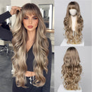EASIHAIR Light Orange Synthetic Wigs Long Wavy Ombre Natural Hair Wigs with Bangs for Women Cosplay Lolita Wig Heat Resistant