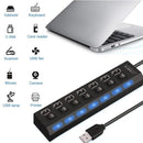 USB集线器7合1适配器多端口使用电源适配器扩展器USB 2.0电脑配件切换USB用于PC USB端口笔记本电脑