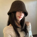 Autumn Winter Wool Bucket Hat Thicken Warm Simple Fashion Dome Wool Caps Panama Hats Bonnet for Women Solid Warm Bucket Hats